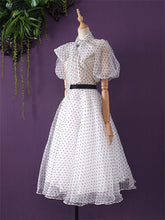 Load image into Gallery viewer, White Polka Dots  Puff Sleeve 50S Dress