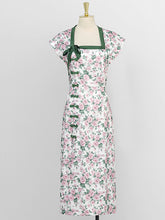 Load image into Gallery viewer, Green Rose Square Collar Split Cheongsam Dress