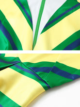 Load image into Gallery viewer, Yellow And Green V Neck Stripes 1950S Hepburn Style Outfits Vintage Swing Dress