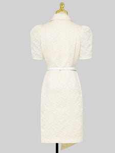 Apricot Lace Puff Short Sleeve Blazer Bud Dress
