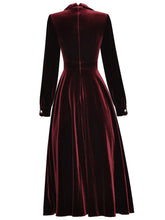 Load image into Gallery viewer, Royal Blue Peter Pan Collar Long Sleeve 1950S Velvet Vintage Dress With Pearl Button