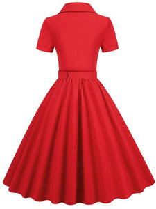 Solid Color 1950S Vintage Shirt Swing Dress