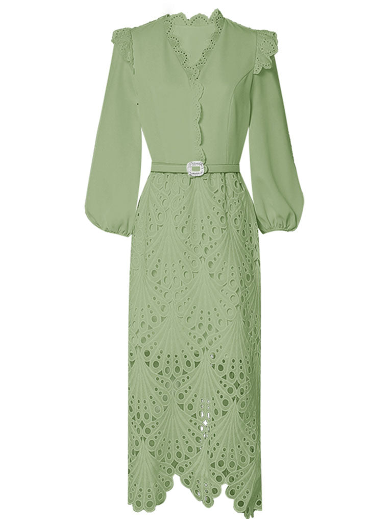Green V Neck 3/4 Sleeve Lace 1960S Dress  Jolly Vintage