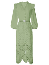 Load image into Gallery viewer, Green V Neck  3/4 Sleeve Lace 1960S Dress