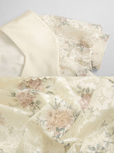 Load image into Gallery viewer, White Floral Print Puff Sleeve Vintage Mermaid 1940S Fish Tail Vintage Lace Dress