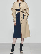 Load image into Gallery viewer, Honey And Dark Blue Cape Type Long Sleeve Chelsea Heritage Trench Coat