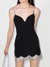 Load image into Gallery viewer, Black Spaghetti Strap Sexy Gown Party Dress With Rhinestones
