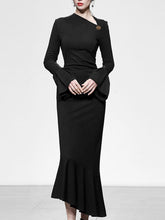 Load image into Gallery viewer, Black Irregular Collar Bell Sleeve Sexy Mermaid Dress