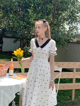 Load image into Gallery viewer, Lace V Neck Polka Dots Puff Sleeve Vintage Dress