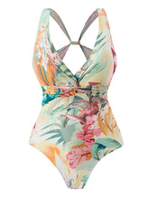 Load image into Gallery viewer, Apricot Floral Print Flower Strap One Piece With Bathing Suit Wrap Skirt