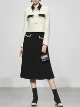 Load image into Gallery viewer, 2PS White Turn-down Collar Long Sleeve Coat With Black Skirt Suits