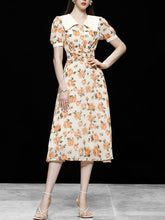 Load image into Gallery viewer, Orange Rose Chelsea Collar Puff Sleeve 1940S Dress