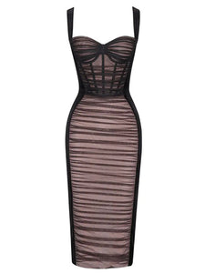 Wine Red Mesh Strap Corset Velvet Bodycon Dress Sexy Gown Party Dress