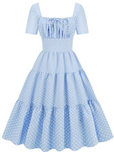 Load image into Gallery viewer, Light Blue Polka Dots Square Collar 1950S Vintage Swing Dress