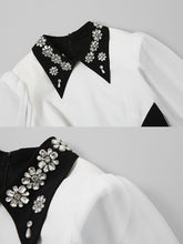 Load image into Gallery viewer, Black And White Embroidered Drill Long Sleeve Vintage 1940S Dress