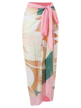 Load image into Gallery viewer, Pink Floral Print Flower Strap One Piece With Bathing Suit Wrap Skirt