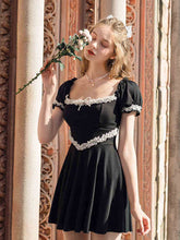 Load image into Gallery viewer, Black Hepburn Style White Ruffles Vintage One Piece Swimwear Bathing Suit