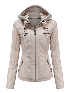 Winter‘s Coat Long Sleeve PU Leather With faux fur lined Warm Hooded Jacket For Women