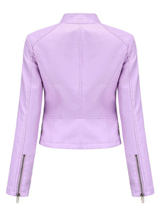 Cool Girl Coat Long Sleeve PU Leather Motorcycle Jacket