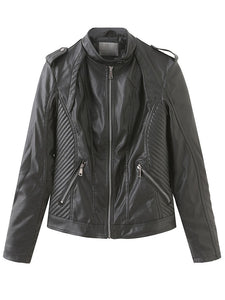 Brown Long Sleeve PU Leather Soft Jacket For Women