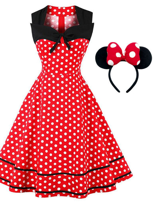 Minnie 1950s Polka Dot Swing Dress With Headband Set