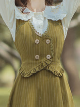Load image into Gallery viewer, White Embroidered Doll Lapel And Mustard Green Vest Corset Suspender Dress Suit
