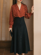 Load image into Gallery viewer, 1950S Vintage Red Polka Dots Shirt And Black Skirt Set