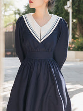 Load image into Gallery viewer, Sweet Navy Sailor Collar Long Sleeve Swing Vintage Dress