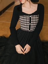 Load image into Gallery viewer, Plaid Sweater With Pleats Swing Tulle Dress 1950S Hepburn Style Outfits