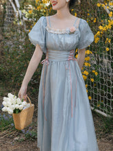 Load image into Gallery viewer, Baby Blue Square Collar Flower Princess Vintage Dress