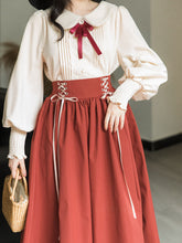 Load image into Gallery viewer, 1950S Vintage Peter Pan Puffed Sleeve Shirt And Swing Skirt Set
