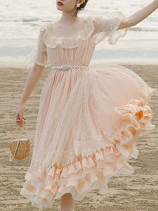 Pink Orange Ruffles Lace Vintage 1950S Swing Victoria's Fairy Dress