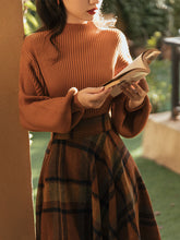 Load image into Gallery viewer, 2PS Brown Sweater And Plaid Swing Skirt 1950S Vintage Audrey Hepburn&#39;s Style Outfits