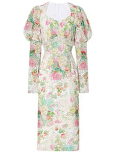 Load image into Gallery viewer, White 1960S Vintage Floral Printed Pearl Puff Sleeve Bodycon Dress