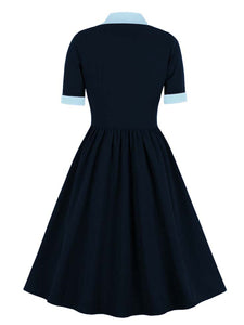 1950S Pink Bowknot Collar Vintage Styel Black Dress