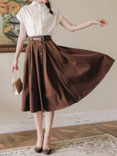 Load image into Gallery viewer, 1950S Vintage White Abat Sleeve Shirt And Swing Skirt Set With Belt Audrey Hepburn&#39;s outfit