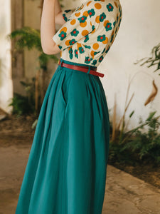 Flowers Print Shirt And Swing Skirt Dress Set