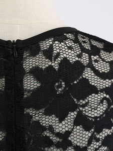 Black Lace Rose Print Swing 1950S Vintage Dress