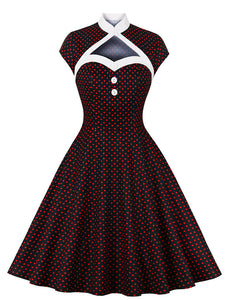 Red Polka Dots Fake Two Piece Shawl 1950S Swing Dress