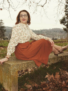 Orange Long Sleeve Blouse And Skirt Vintage Set 1950S Dress