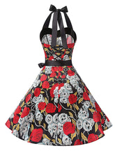 Load image into Gallery viewer, Halloween Rose Skull Printed Vintage Dress