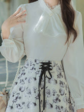 Load image into Gallery viewer, 3PS White Long Sleeve Ruffles Victoria Scarf Collar Shirt With Cottagecore Floral Print Vest And Skirt Suits