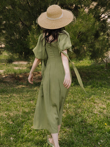 Green The Wonderful Wizard of Oz Flowers Vintage Swing Dress With Ribbon Scarf