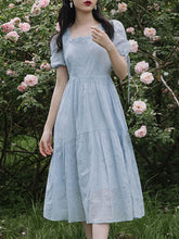 Load image into Gallery viewer, Baby Blue Puffed Sleeves Back Bow 1950S Dress