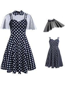 1950S Polka Dots Swing Dress With Cape