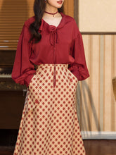Load image into Gallery viewer, 2PS Red Long Sleeve Blouse And Red  Polka Dots Swing Skirt Dresss Set