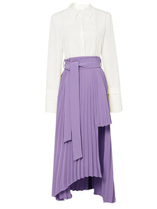 2PS White 1950S Vintage Classic Top And Purple Irregular Pleated Hem  High Waist Skirt Suit