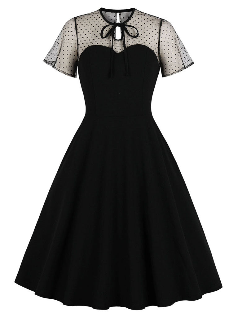 a line 50s dress A-Line Cocktail Dresses 1950s Dress Wedding Guest Tea Length Short Sle BL Dress