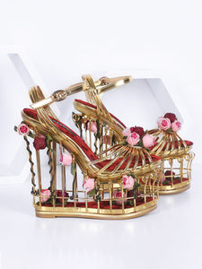14CM Open Toe Luxury Rose Box Platform Spherical Heel Sandals Retro Shoes