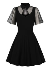 Load image into Gallery viewer, Black Tailored Collar Semi-sheer Short Sleeve Dress